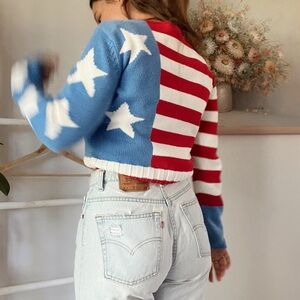 Rare Vintage 90’s American Flag Handknit Sweater Medium